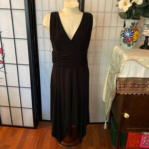 Dani Max Wom Estim M Sexy Black  Assymetric Handkerchief Dress Plunging V-Neck